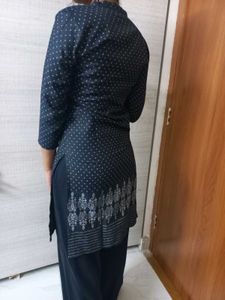 Denim Kurta with Bandhani Print