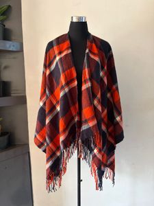 Uniqlo Plaid Fringe Poncho