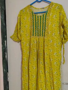 Kurta Set Beutiful Pure cotton Yellow Green Colo