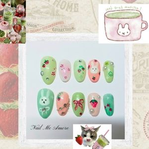 Press on nails Miffy & Strawberry Matcha 🍵 🍓
