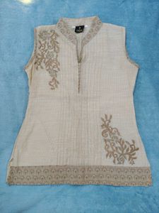 Tan Embroidered Kurti-top