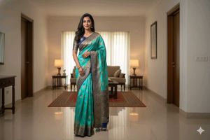 Elegant Teal Saree with Woven Design