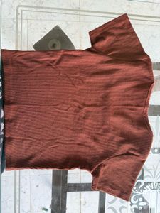 Ribbed Brown Square Neck Tee
