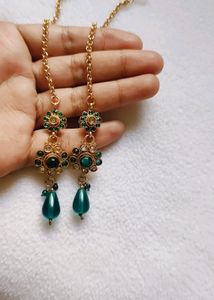 Green White Kundan Set With Earrings