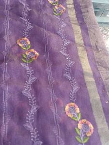 Purple Floral Embroidered Saree
