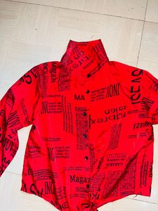Red Newspaper Print Top