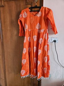 Orange Printed Kurta Set