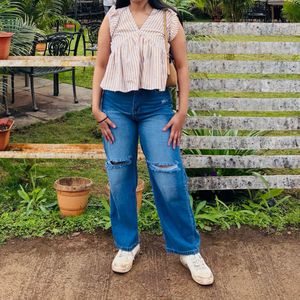 Striped Ruffle Sleeve Top