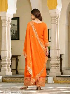 Orange Embroidered Kurta Set with dupatta
