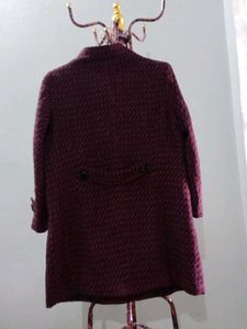 magenta with black Wool Coat