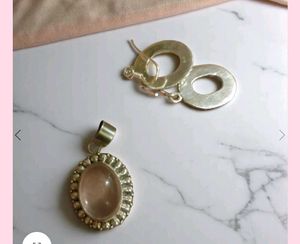 925 Sterling Silver White Oval Cut Pendant Set
