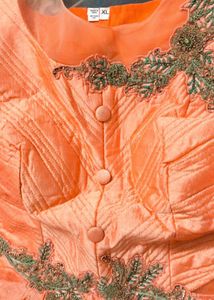 Elegant Peach Embroidered Gown Pant With Dupatta