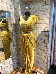 Gorgeous Mustard Embellished Saree Gown