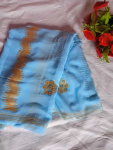 New Light Blue Party Wear Saree With Blouse Piece