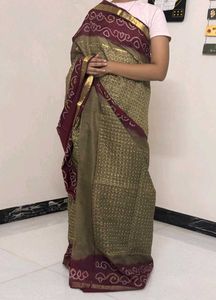 Original Olive Green Bandhani Saree With Blouse