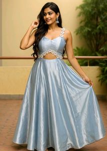 Grey Designer  Partywear Satin Gown