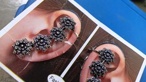 Silver Oxidised Floral Earcuffs For Women 🎈