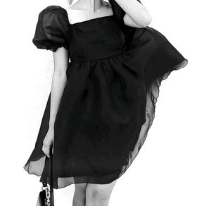 Black Puff Sleeve Mini Dress