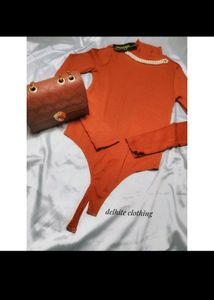 Rust Mock Neck Body Suit Top