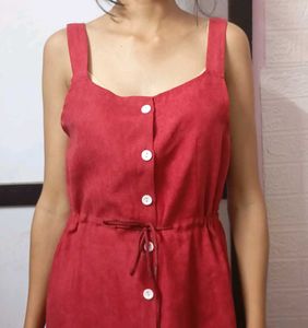 Red Button-Front Mini Dress