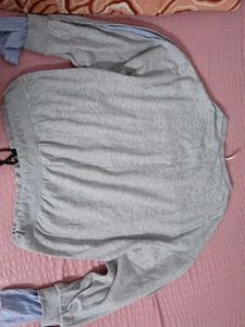 Stylish Gray Striped-Sleeve Top