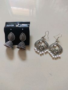 Silver Oxidized 2 Pairs Earrings Combo