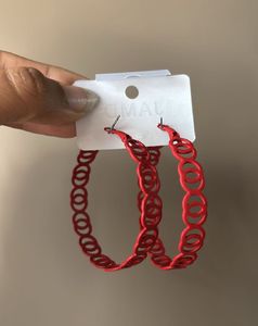 Red Geometric Hooping Design Hoop Earrings