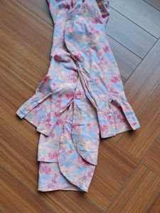 Floral Print Button-Down Shirt Bottom CordSet
