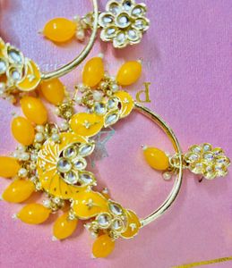 Yellow Kundan Earrings