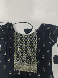Pure Cotton Black Kurti With Gold Zari