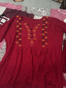 Embroidered Red Top