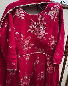 Hot pink Embroidered Kurta sharara set