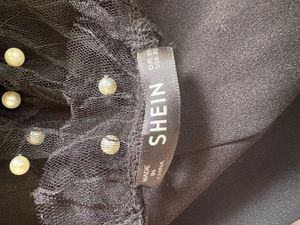 SHEIN Black Pearl-Embellished Mesh Sleeve Bodycon