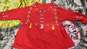 Red Embroidered with kantha stitch Top