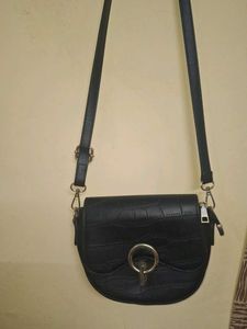 Black Croc Embossed Crossbody Bag