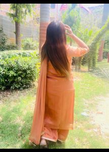 Heavy Embroidery coral tailor made kurta set with