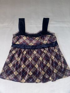 Vintage Plaid Velvet Trim Cami Top