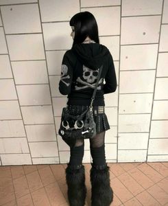 Y2K Gothic Skull Rhinestone velvet Hoodie