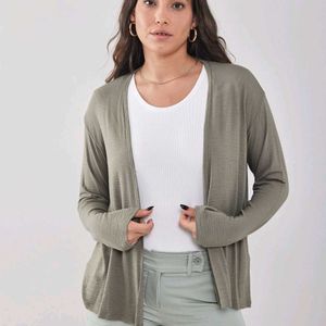 Women Full Sleeve Olive Green Shrug.