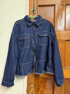 Denim Jacket with Ruffle Hem