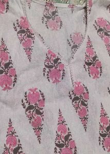 Pink Floral Print V-Neck Short Kurti(NEW)