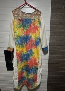 Watercolour Pattern Net Neck Kurta