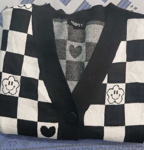 Checkered Black &amp; White Cardigan
