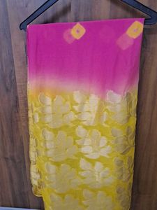 Yellow &. Pink Two Shades Bandhani Sare