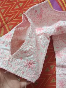 White And Pink Thick Cotton Colour Kurti