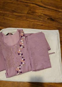 Lavender Embroidered Kurti Set