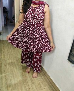 Maroon &amp; White Sharara Set