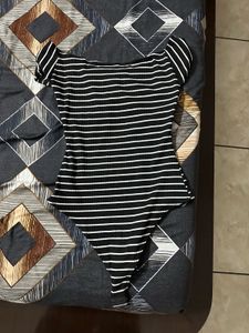 Striped Off-the-Shoulder Bodysuit