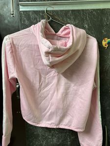 Trendy Pink Cropped Hoodie with Drawstrings