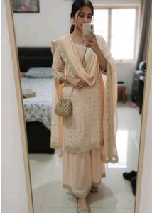 Peach Embroidered  kurta and dupatta